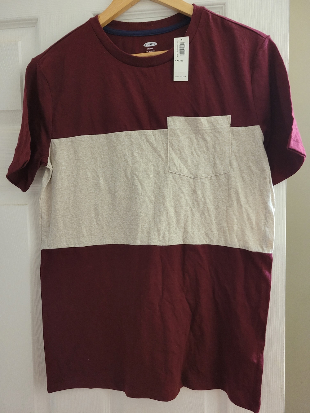 Old Navy Kids Burgundy and Light Gray Block Pocket Tee